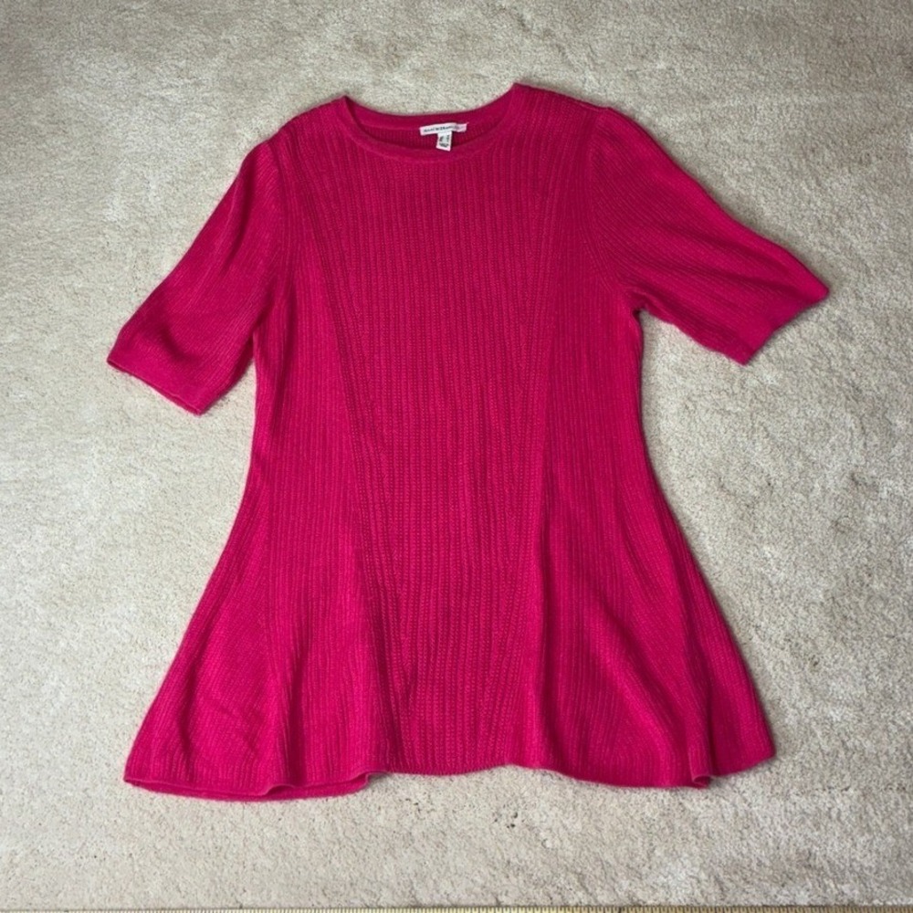 Isaac‎ Mizrahi Live! Pink Knit Top - M- Ribbed Fit & Flare Short Sleeve Blouse